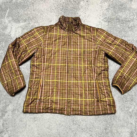 Lands' End Jackets & Blazers - Lands End Coat Women Large 14-16 Plaid Puffer Quilted Jacket Brown Pink